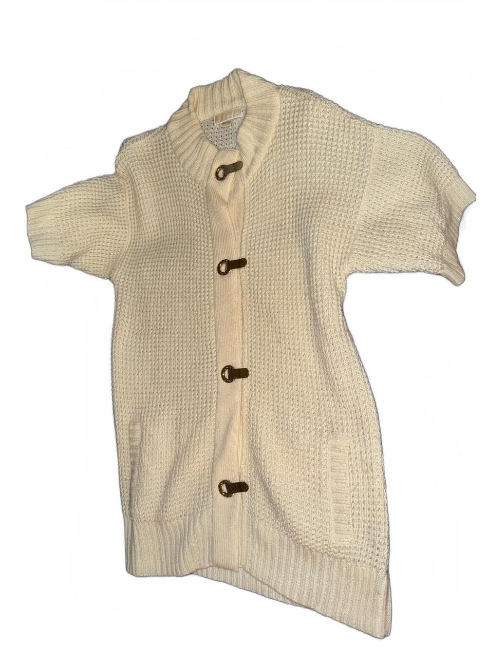 Michael Kors Cream Knit Short Sleeve Cardigan Sweater XL